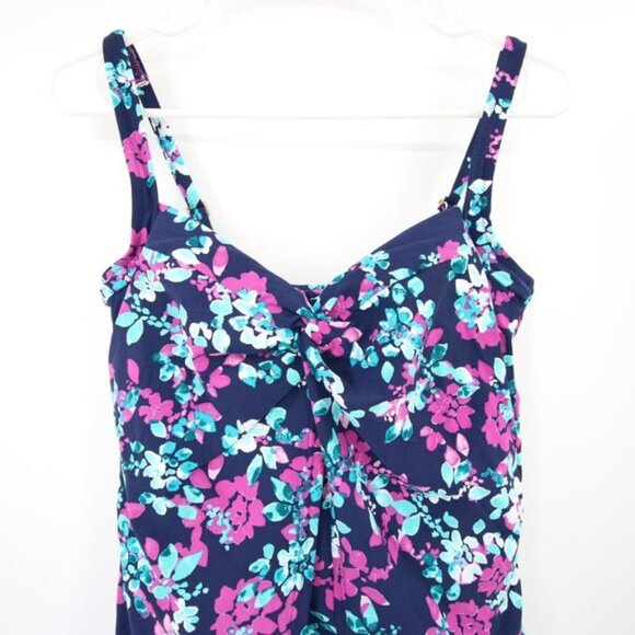 Lands End Floral Blue Purple Swim Tankini Top Flyaway Size 10 NWOT - Picture 2 of 10
